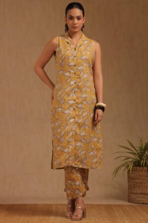 Yellow Linen Botanical Print Co-Ord Set
