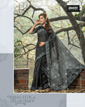 Eid Festival Screen Printed Half Silk Fabric Sharee