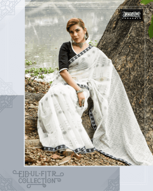 Eid Festival Screen Printed Half Silk Fabric Sharee