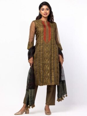 Olive Embroidered Tonal Craft Theme Shalwar Kameez