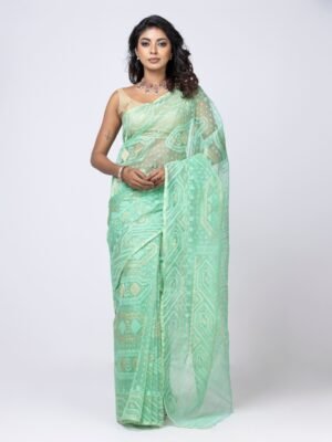 Mint Green Half Silk Jamdani Saree