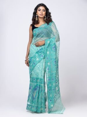 Turquoise Half Silk Jamdani Saree