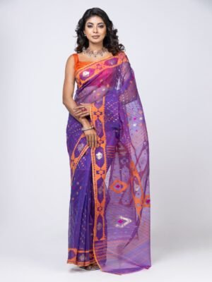 Purple Half Silk Jamdani Saree