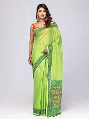 Green Printed cotton saree