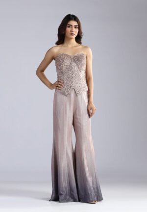 Hand-Beaded Corset & Ombré Shimmer Flared Trousers