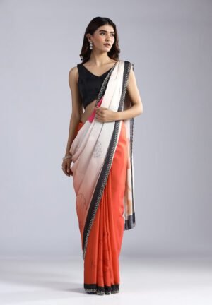 Monochrome Muse Black & Ivory Crepe Saree With Botanical Art