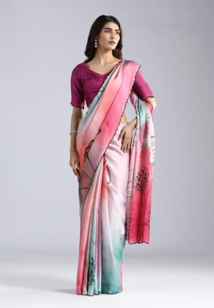 Pastel Watercolor Dream Abstract Floral  Crepe Saree