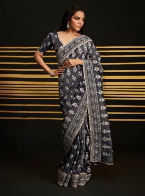Rangrez Royal Tissue Navy Saree