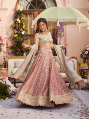Bansuri Tissue Light Pink Lehenga