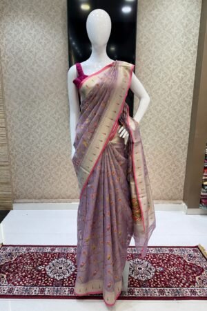 Lavender Banaras And Zari Weaving Work Saree