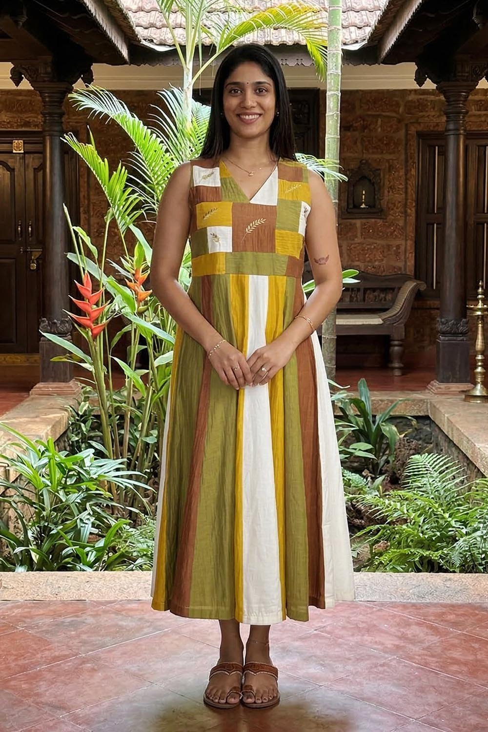 Harvest Theme Anarkali With Golden Nelkathir Embroidery