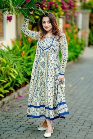 Cream Base Panel Anarkali