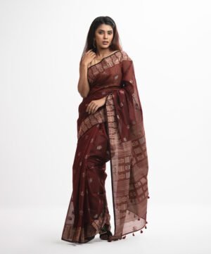 Maroon Half-Silk Saree