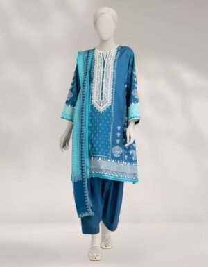 Blue Cambric Embroidered 3pc Stitched