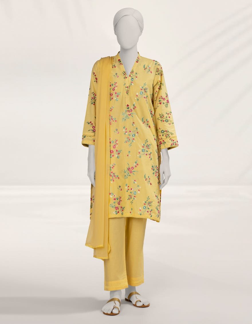 Yellow Embroidered Liminal 3pc Stitched