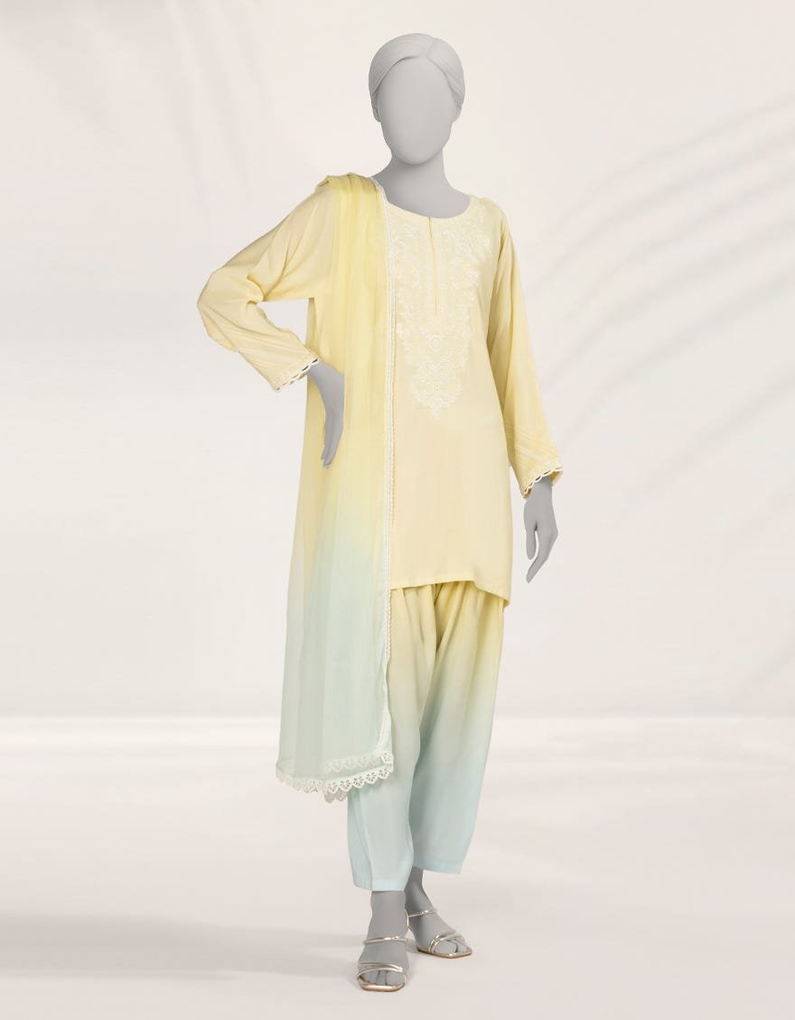 Yellow Digital Printed Impure Silk 3pc Stitched