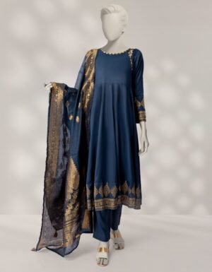 Blue Dyed Maple Silk 3pc Stitched