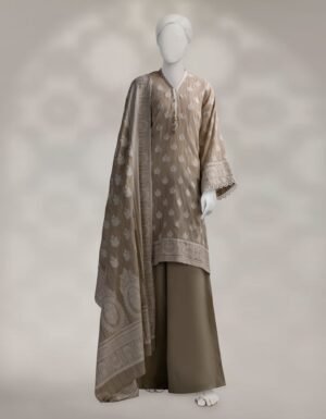 Beige Jacquard Dyed 3pc Stitched