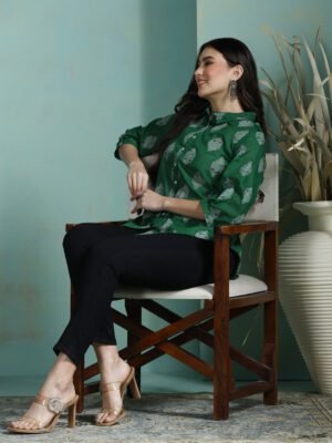 Women Cotton Green Printed Tunic