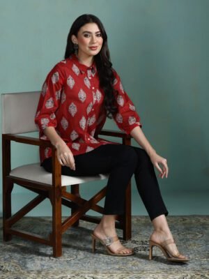 Women Cotton Fuchsia Printed Tunic