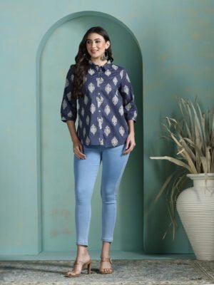 Women Cotton Grey Printed Tunic