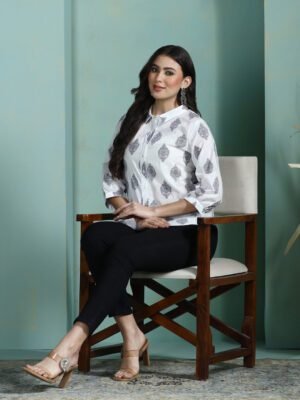 Women Cotton White Printed Tunic