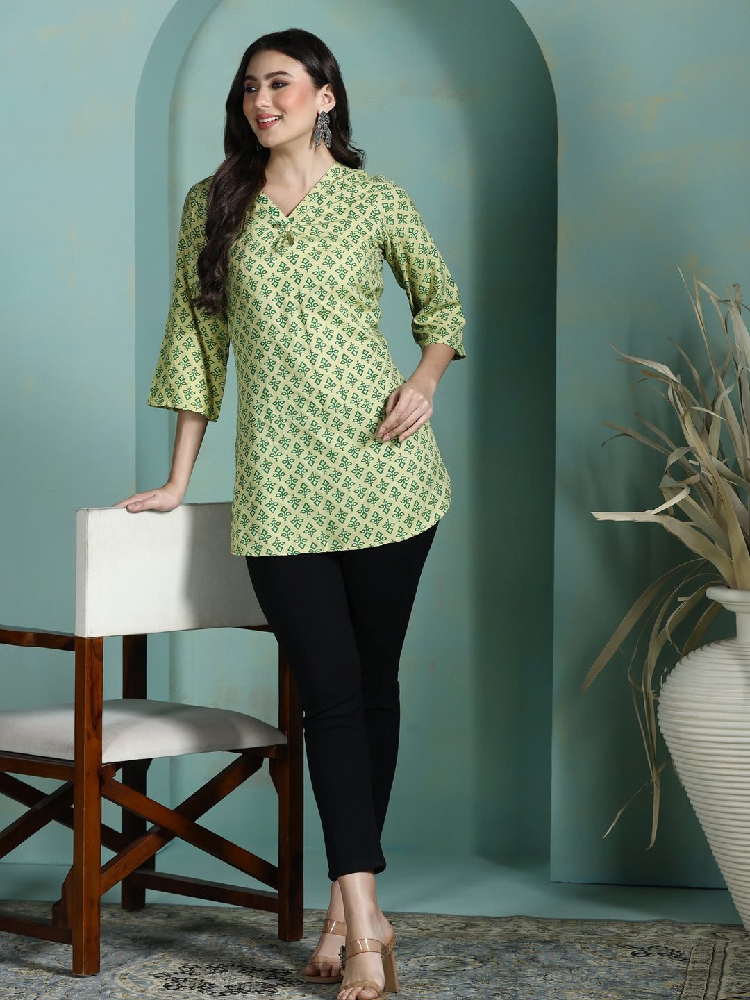 Women Liva Green Printed Tunic