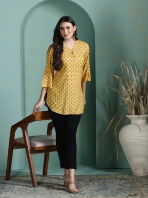 Women Liva Yellow Printed Tunic