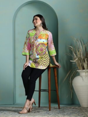 Women Cotton Multicolor Printed Tunic