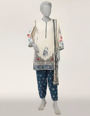 Off White Lawn Digital Printed Stitched 3pc