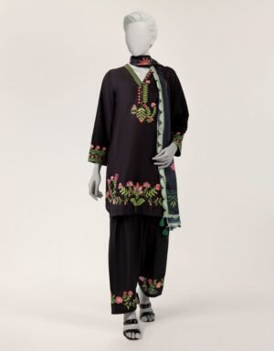 Black Lawn Embroidered Stitched 3pc