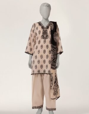 Beige Lawn Embroidered Stitched 3pc