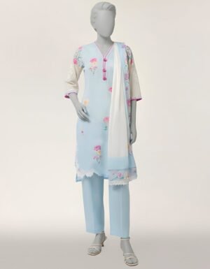 Blue Lawn Embroidered 3pc Stitched
