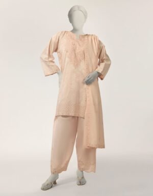 Pink Lawn Schiffli Stitched 3pc