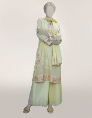 Yellow Lawn Schiffli Stitched 3pc
