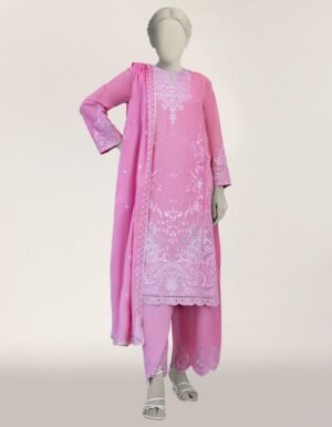 Pink Lawn Schiffli Stitched 3pc