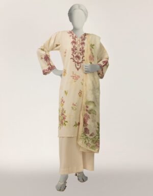 Off White Lawn Embroidered Stitched 3pc
