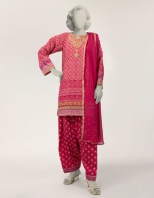 Pink Cotton Silk Embroidered Stitched 3pc