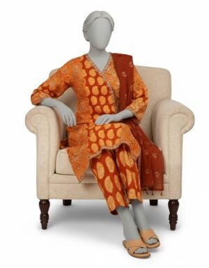 Orange Lawn Embroidered Stitched 3pc