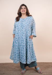 Sufia Blue Batik Mulmul Jabbha Kali Kurta