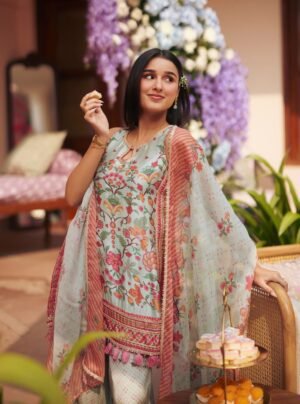 Taali Cpro Satin Printed Teal Blue Kurta Set