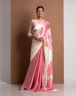 Women'S Pink Crepe Floral Saree