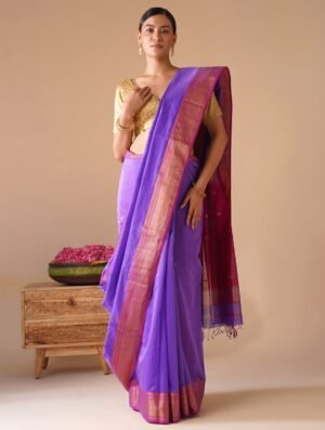 Purple Cotton Silk Maheshwari Woven Saree