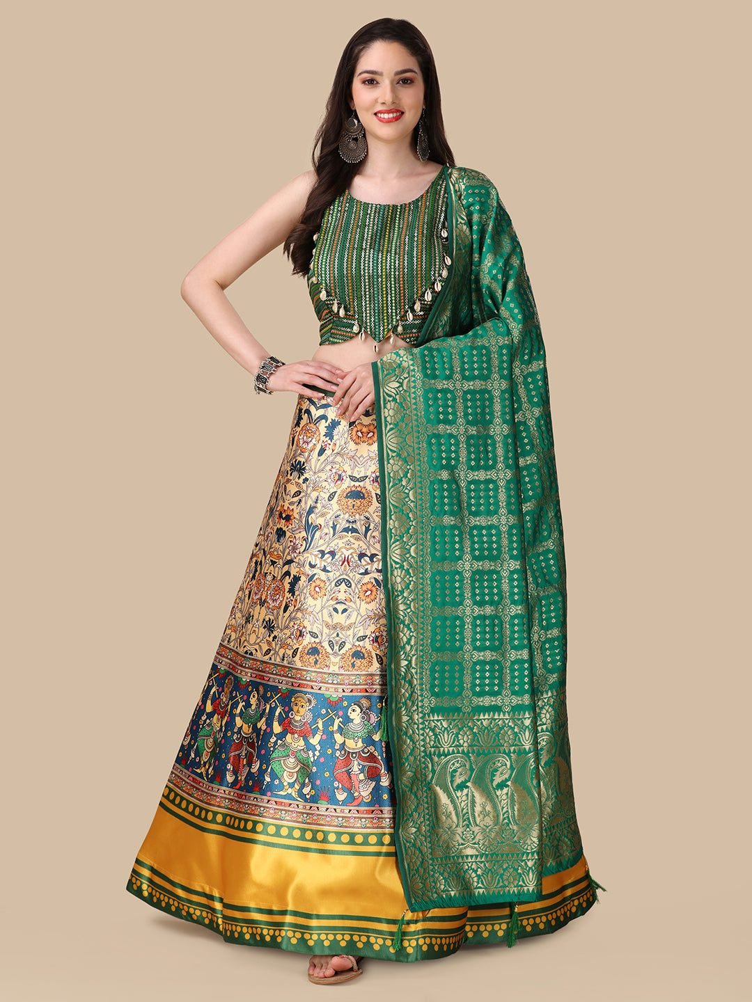 Women'S Green Satin Shiney Lehenga Set