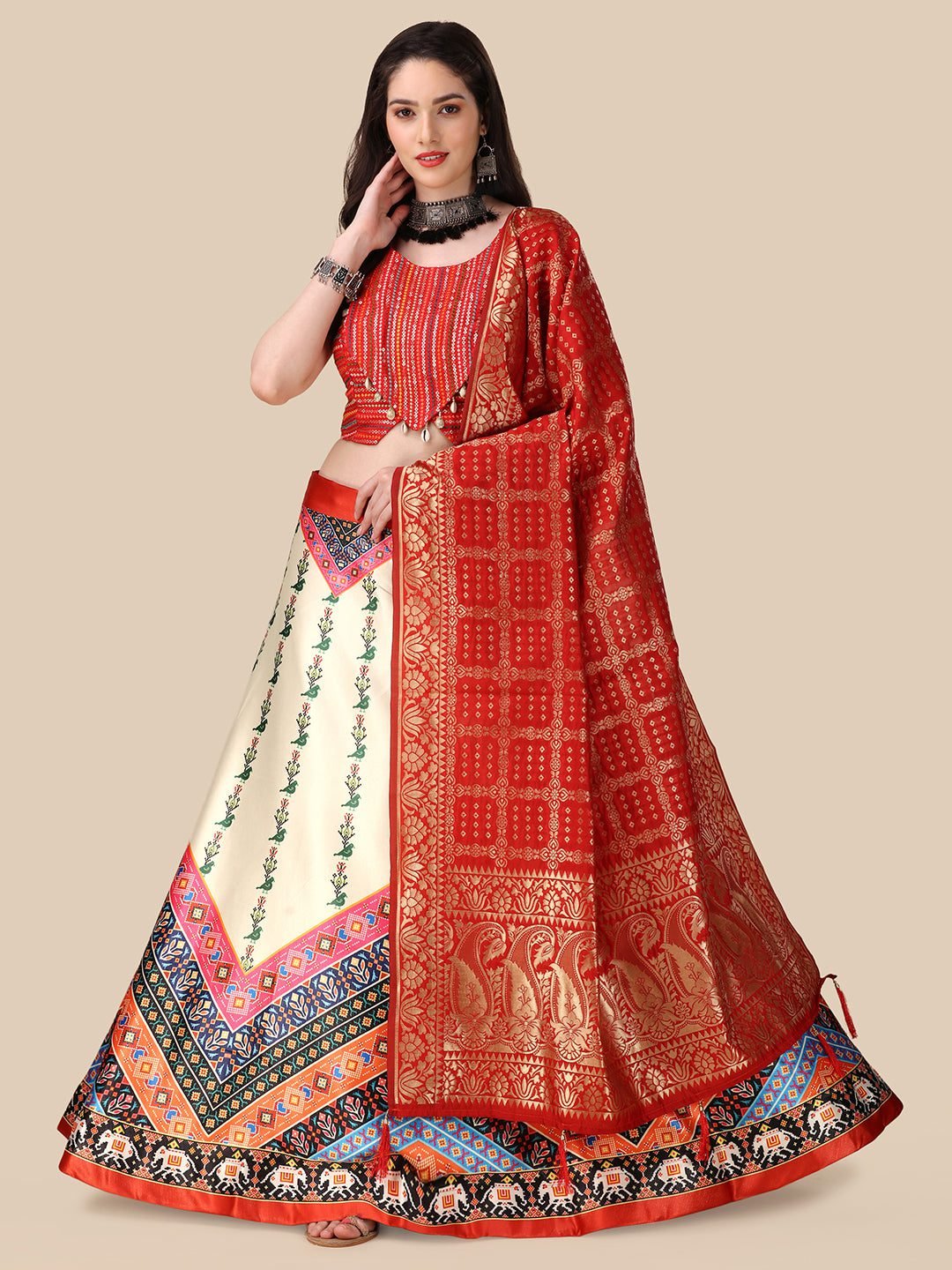Women'S Red Satin Shiney Lehenga Set