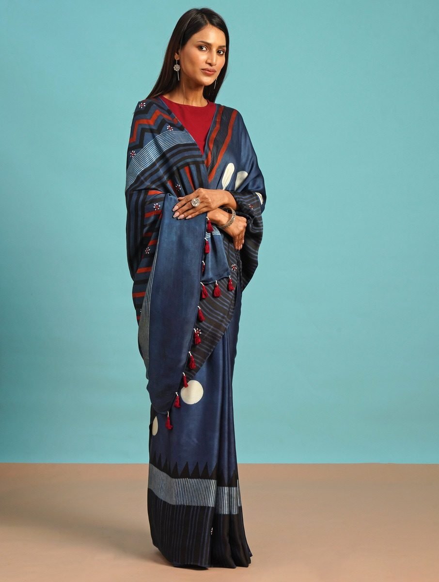 Blue Modal Ajrakh Printed Saree