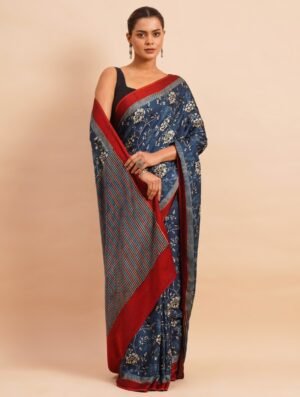 Indigo Blue Modal Silk Ajrakh Printed Saree