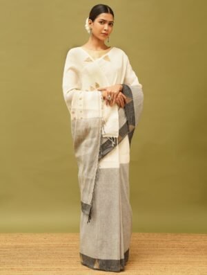 Multicolour Linen Hand Woven Woven Saree