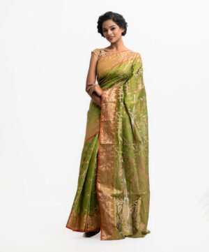 Olive Green Half-Silk Saree
