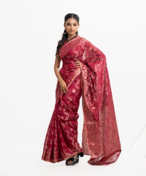 Bright Pink Half-Silk Saree